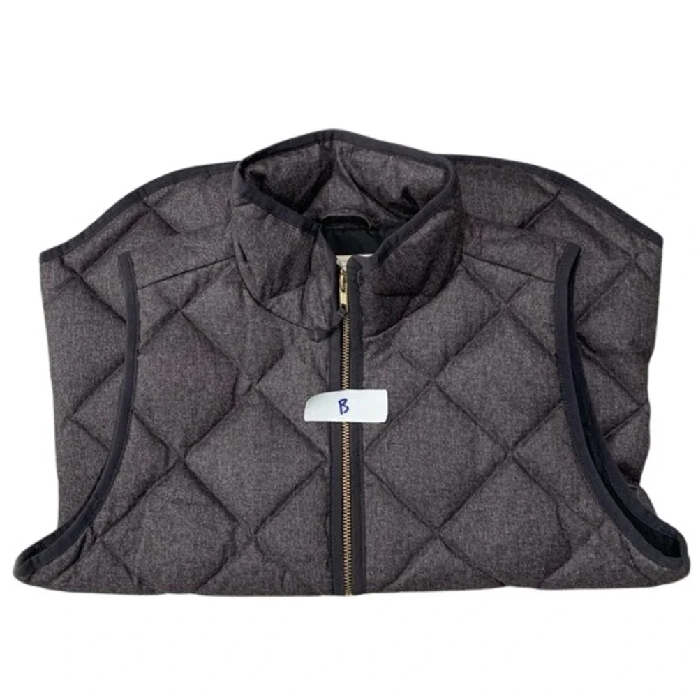 J Crew Quilted Puffer Vest Heathered Charcoal Gray Size S‎ Down Fill Zip Pockets